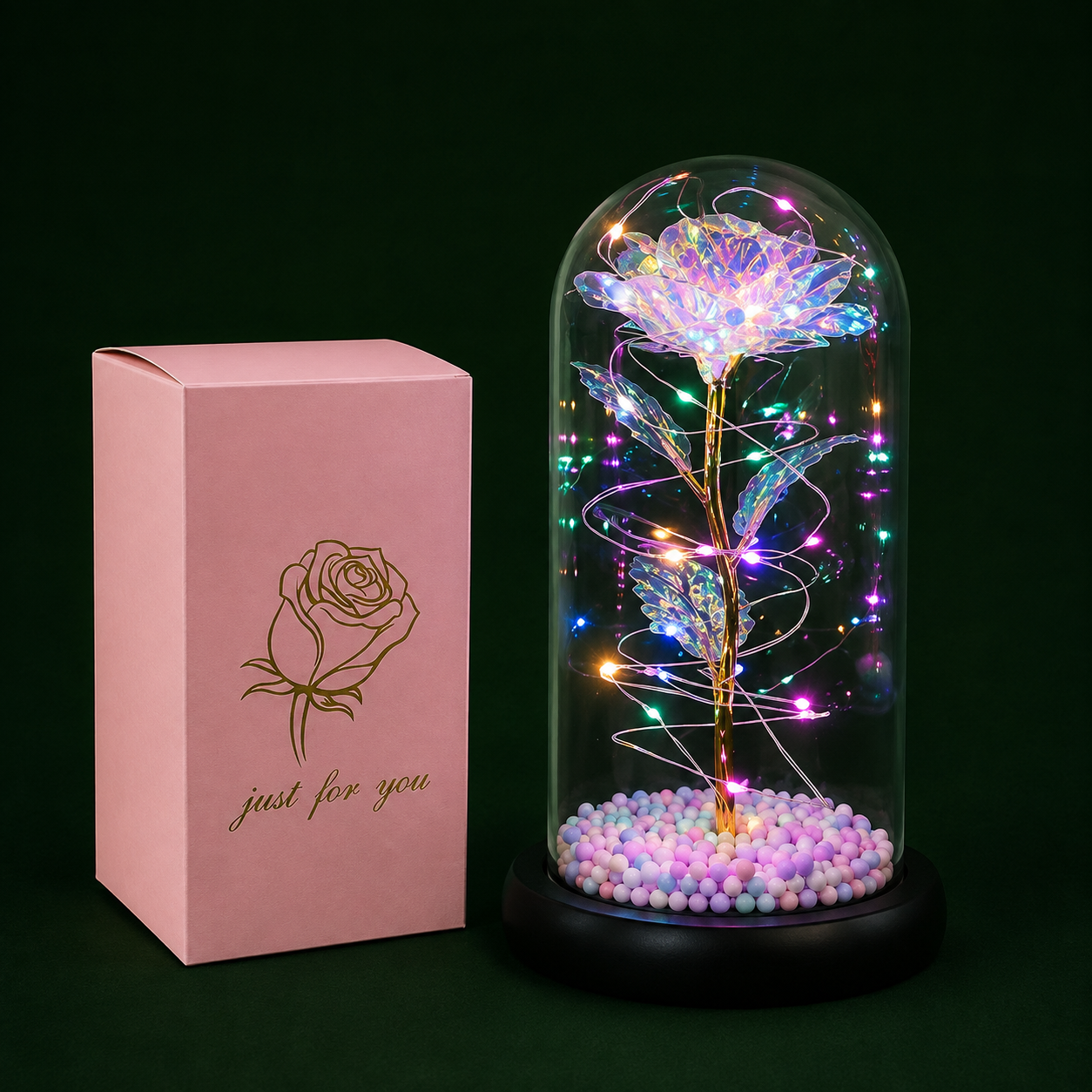 Artificial Tulips in Crystal Box, Galaxy Glass Rose Flower with LED Light Great Gift Ideas for Valentine's Day