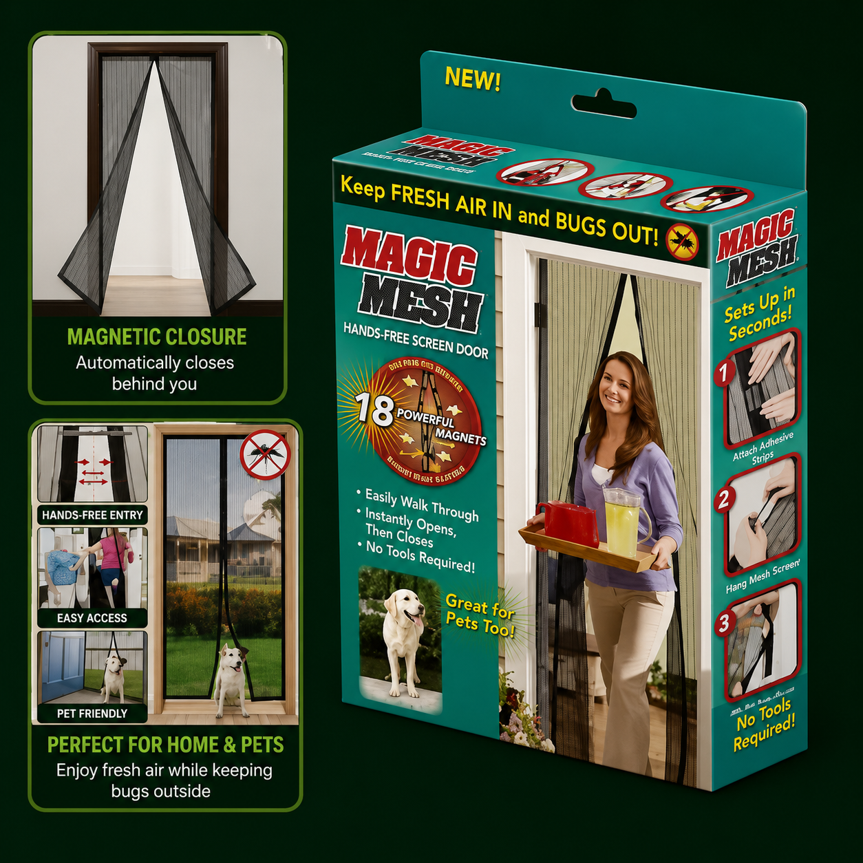 Polyester Magnetic Mosquito Net for Door | Mosquito Curtain for All Door Types & Sizes
