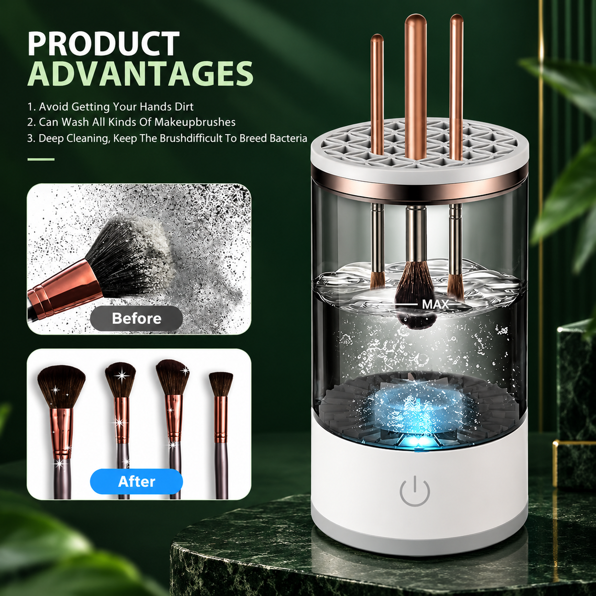 Electric Cosmetic Makeup Brush Cleaning Tool, Makeup Brush Cleaner and Dryer Machine, One-Button Operation