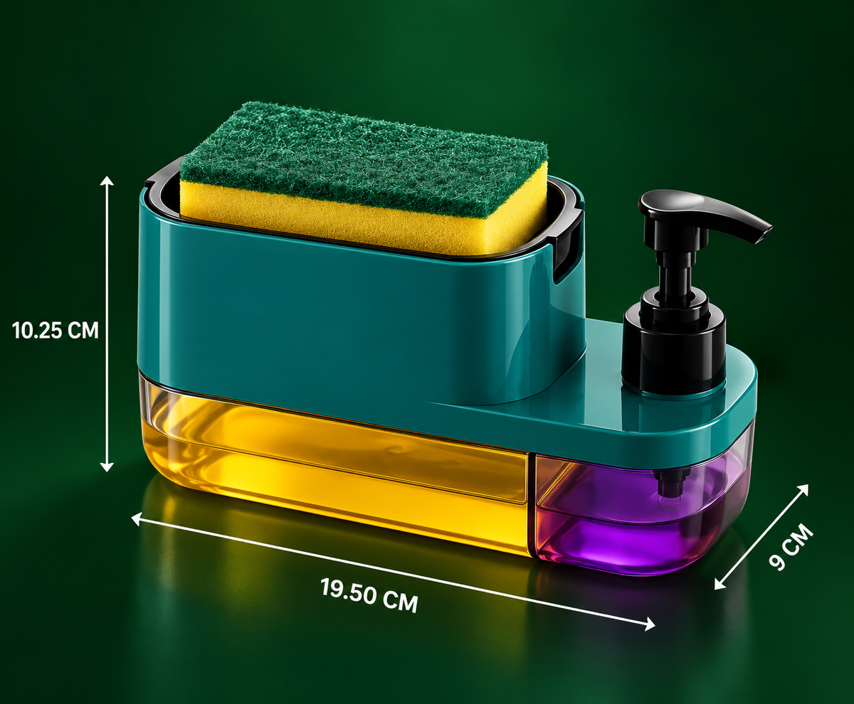 3 in 1 Soap Dispenser for Kitchen Dishwasher Liquid Dispenser Pump with Sponge Kitchen Cleaner