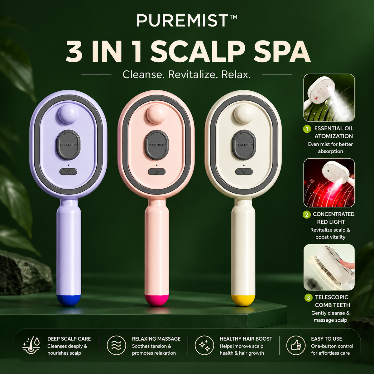 3 In 1 Scalp Spa Rechargeable Hair Spray Comb (Pack of 1)
