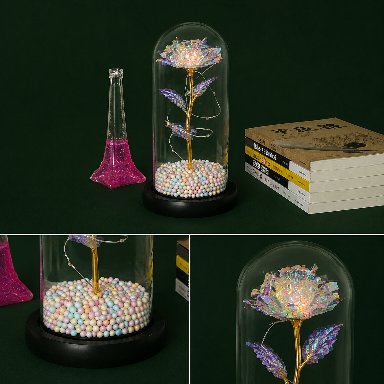 Artificial Tulips in Crystal Box, Galaxy Glass Rose Flower with LED Light Great Gift Ideas for Valentine's Day
