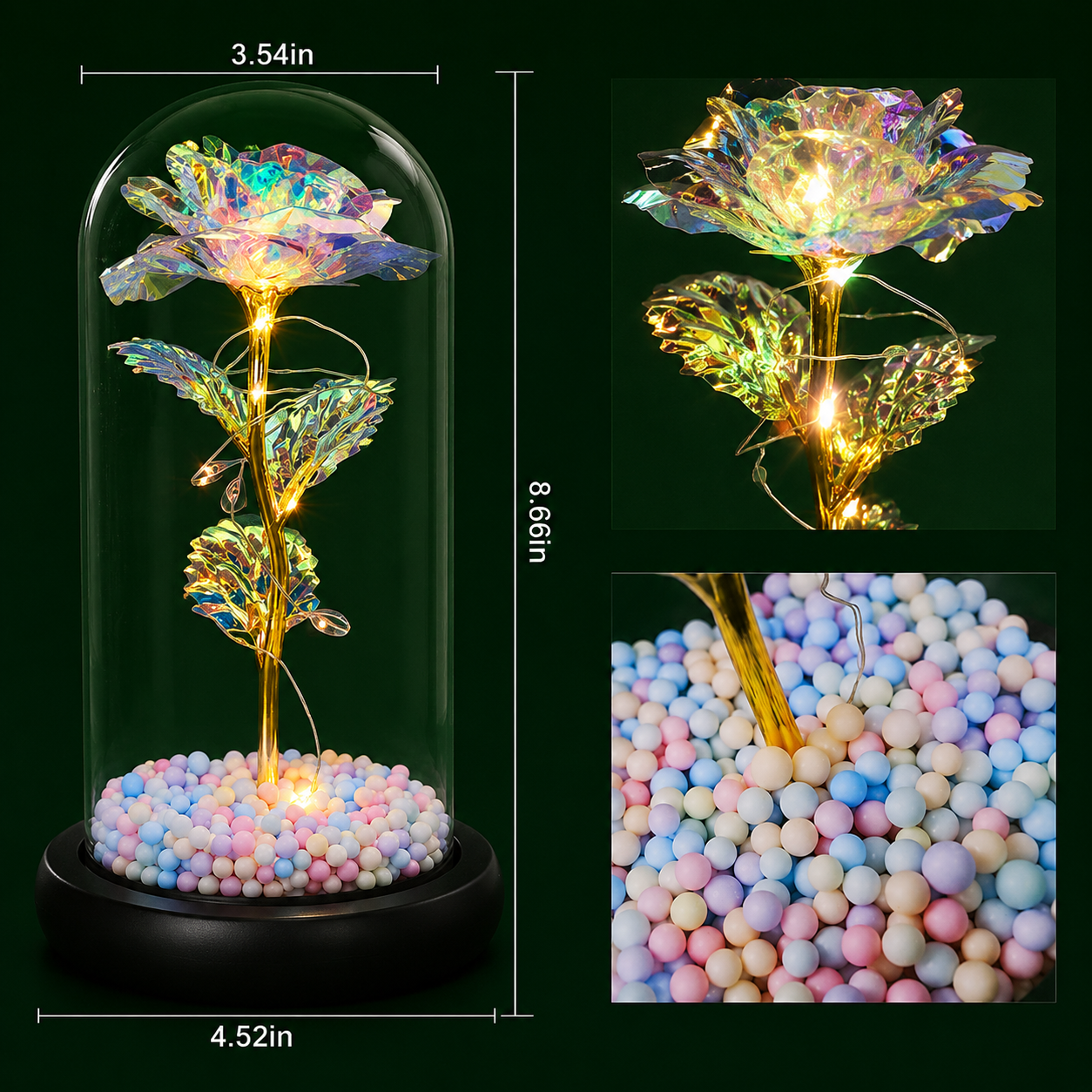 Artificial Tulips in Crystal Box, Galaxy Glass Rose Flower with LED Light Great Gift Ideas for Valentine's Day