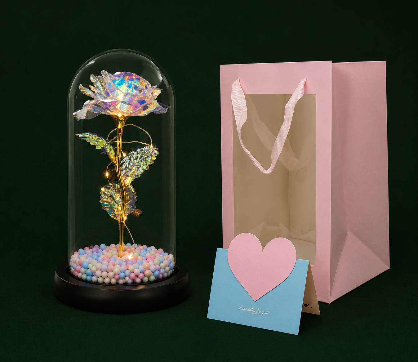 Artificial Tulips in Crystal Box, Galaxy Glass Rose Flower with LED Light Great Gift Ideas for Valentine's Day