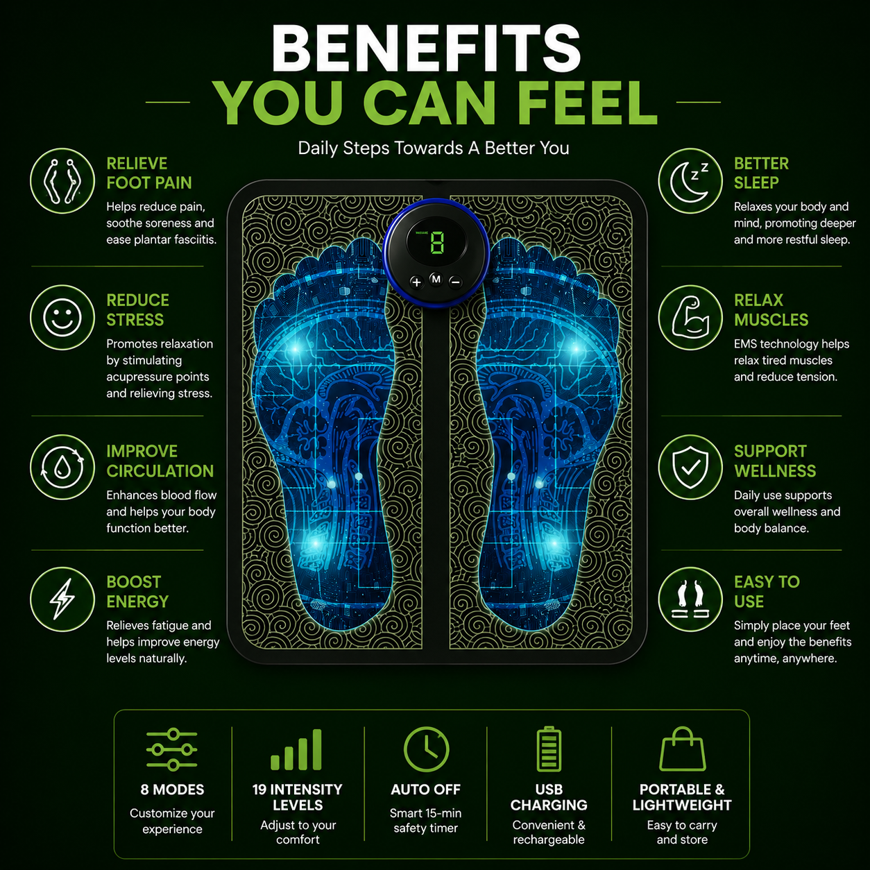 Foot Massage Pain Reliever, Wireless Electric Ems Massager Machine