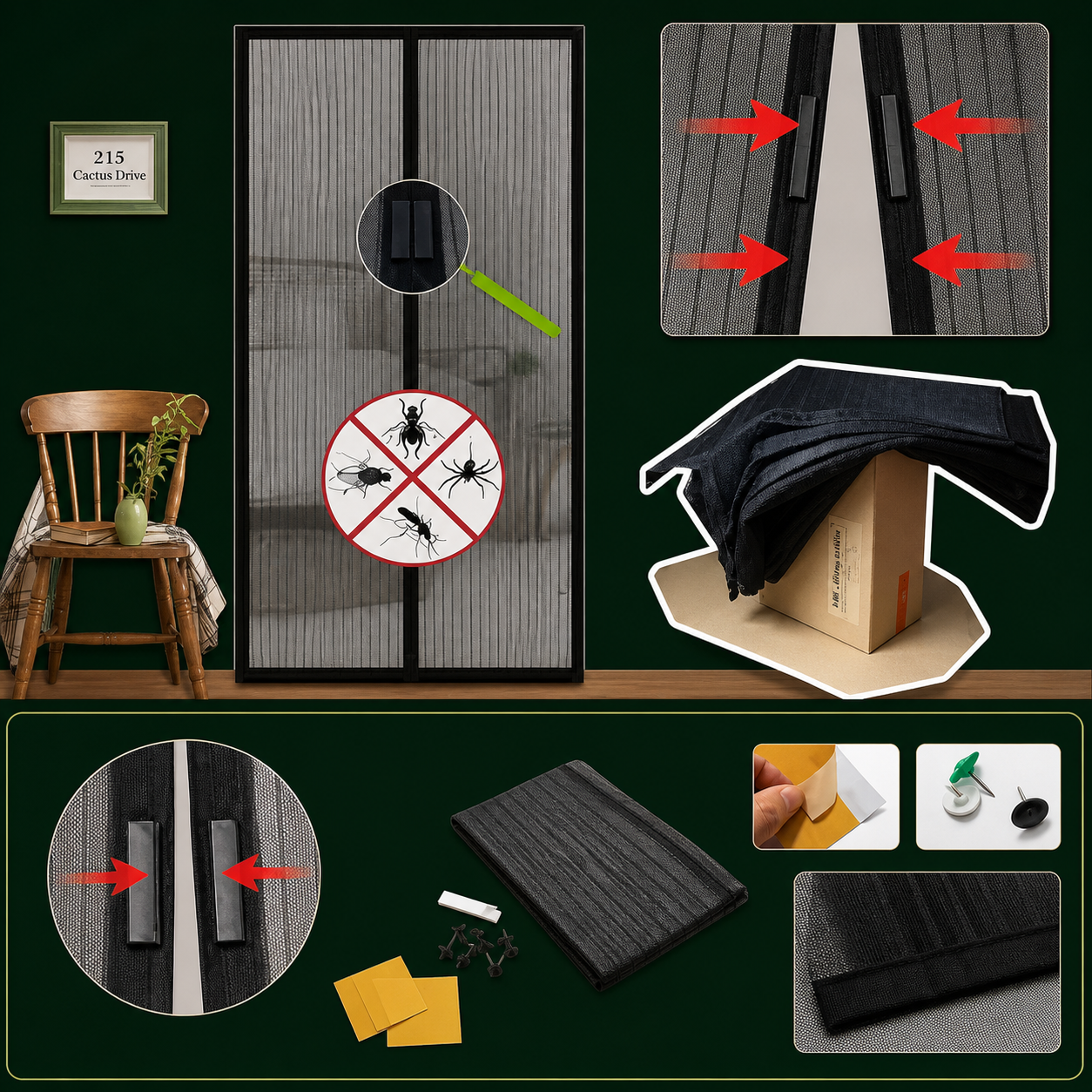 Polyester Magnetic Mosquito Net for Door | Mosquito Curtain for All Door Types & Sizes