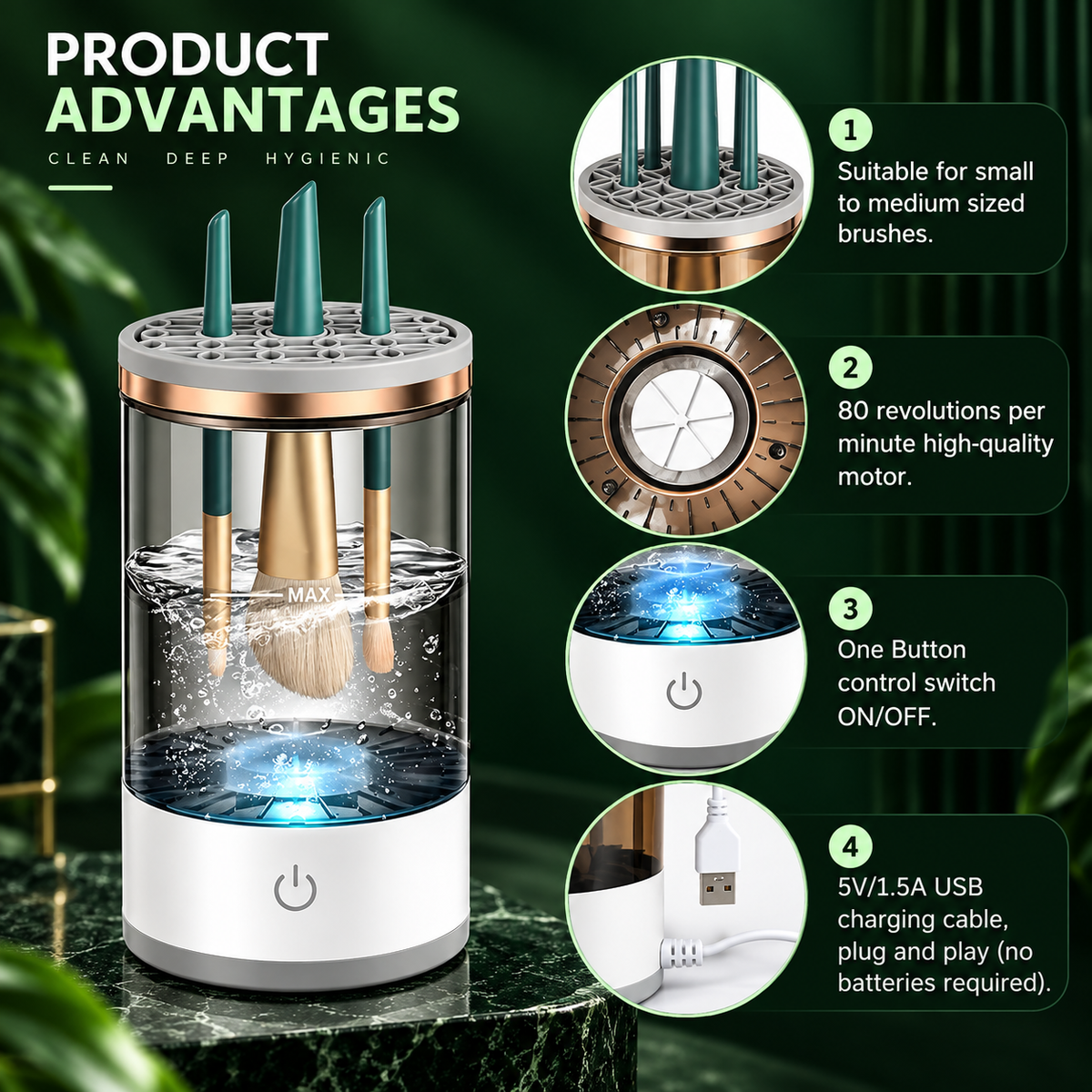 Electric Cosmetic Makeup Brush Cleaning Tool, Makeup Brush Cleaner and Dryer Machine, One-Button Operation