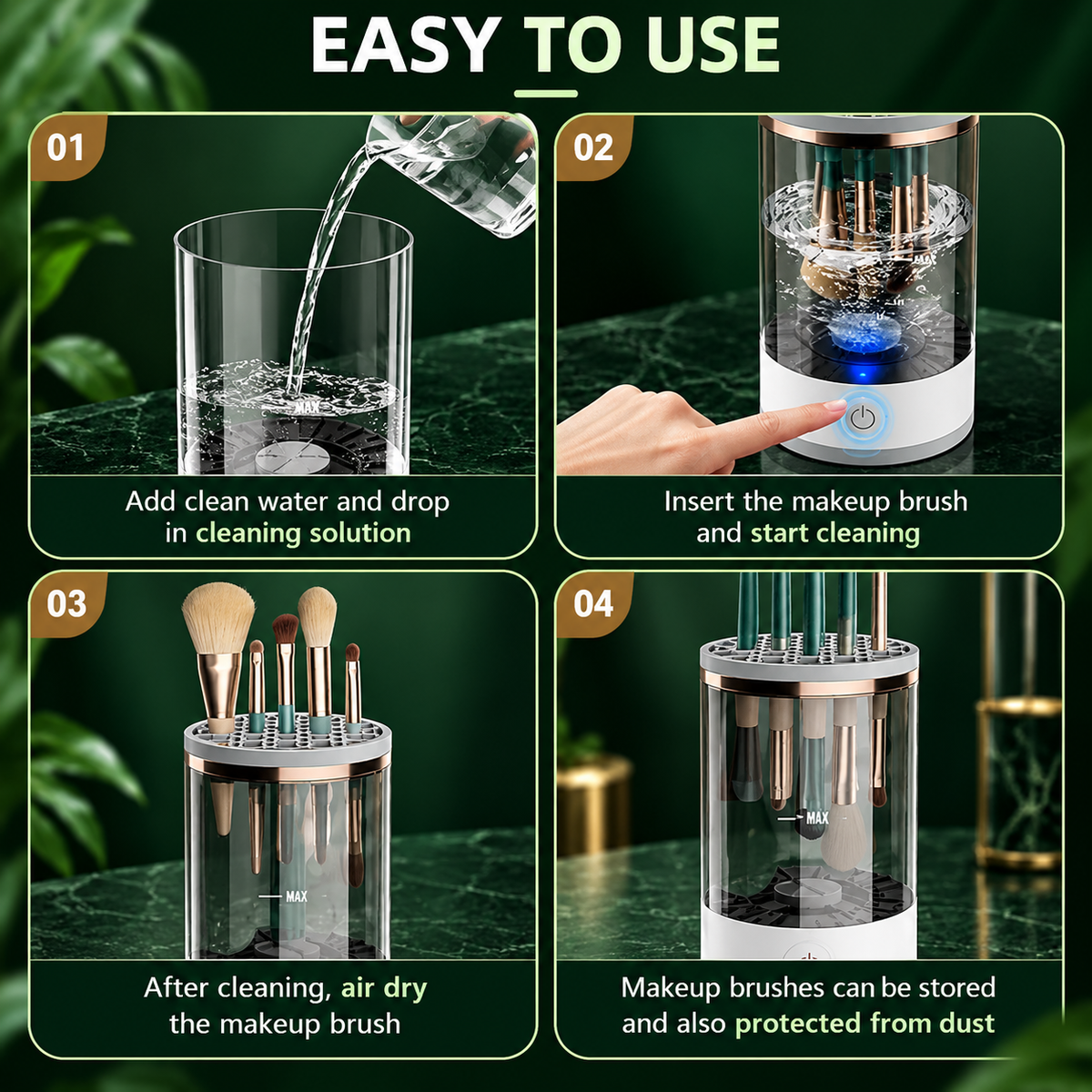 Electric Cosmetic Makeup Brush Cleaning Tool, Makeup Brush Cleaner and Dryer Machine, One-Button Operation