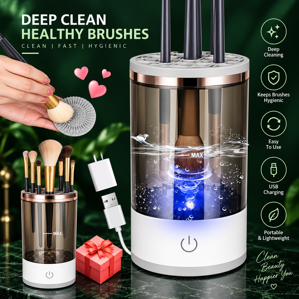 Electric Cosmetic Makeup Brush Cleaning Tool, Makeup Brush Cleaner and Dryer Machine, One-Button Operation