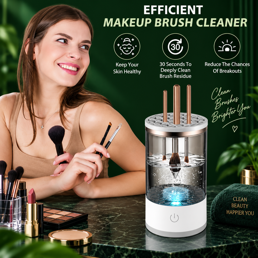 Electric Cosmetic Makeup Brush Cleaning Tool, Makeup Brush Cleaner and Dryer Machine, One-Button Operation