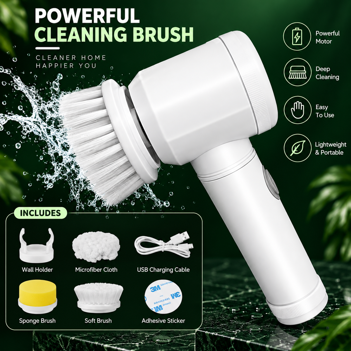 Electric Cleaning Brush, Electric Rotary Cleaning Brush with 3 Brush Heads Insulator Polisher Bathroom Shower Tub Kitchen Stove Floor Car