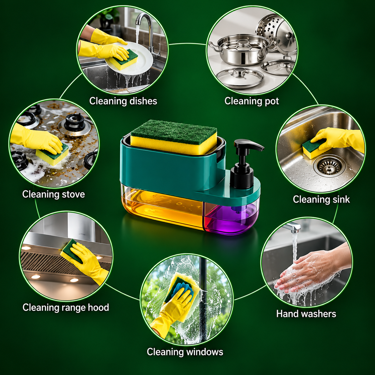 3 in 1 Soap Dispenser for Kitchen Dishwasher Liquid Dispenser Pump with Sponge Kitchen Cleaner